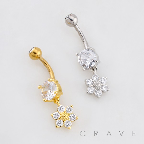 MULTI CZ 6 PETAL FLOWER DANGLE BELLY BUTTON NAVEL RING 316L SURGICAL STEEL MULTI CZ 6 PETAL FLOWER DANGLE BELLY BUTTON NAVEL RING 316L SURGICAL STEEL